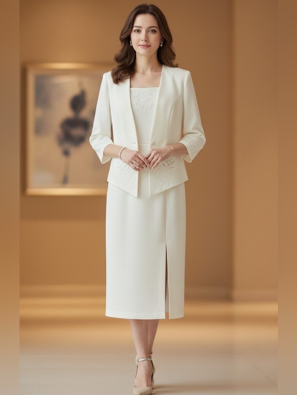 Nu Mode White Formal Bridal Two-Piece Sleeveless Dress Suit Size 7/8